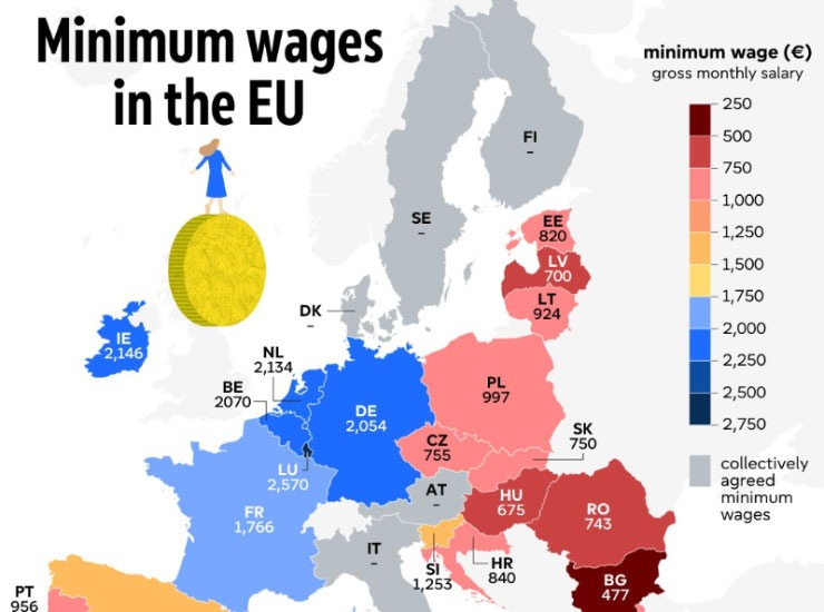Tabella salari minimi nella UE - Giornalepop.it